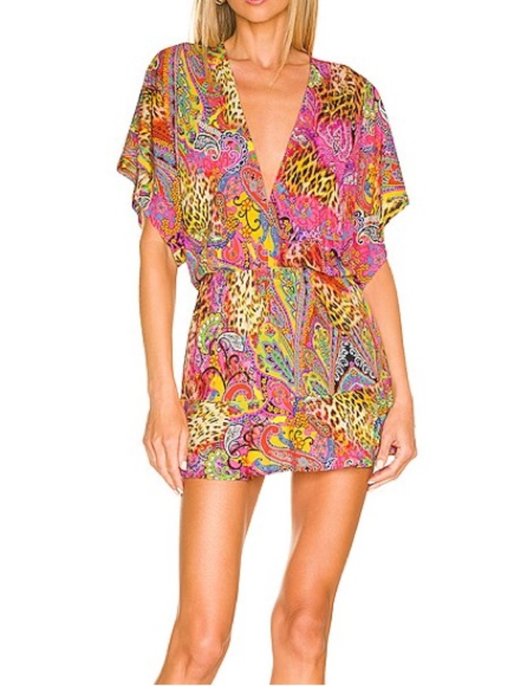 Luli Fama Shore Thing Playera V Neck Ruffle Mini Dress Cover Up Size Small